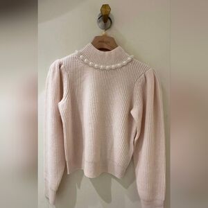 Sandro Lisa Ecru‎ Wool And Cashmere Pearl-Embellished Pink Sweater Size 1